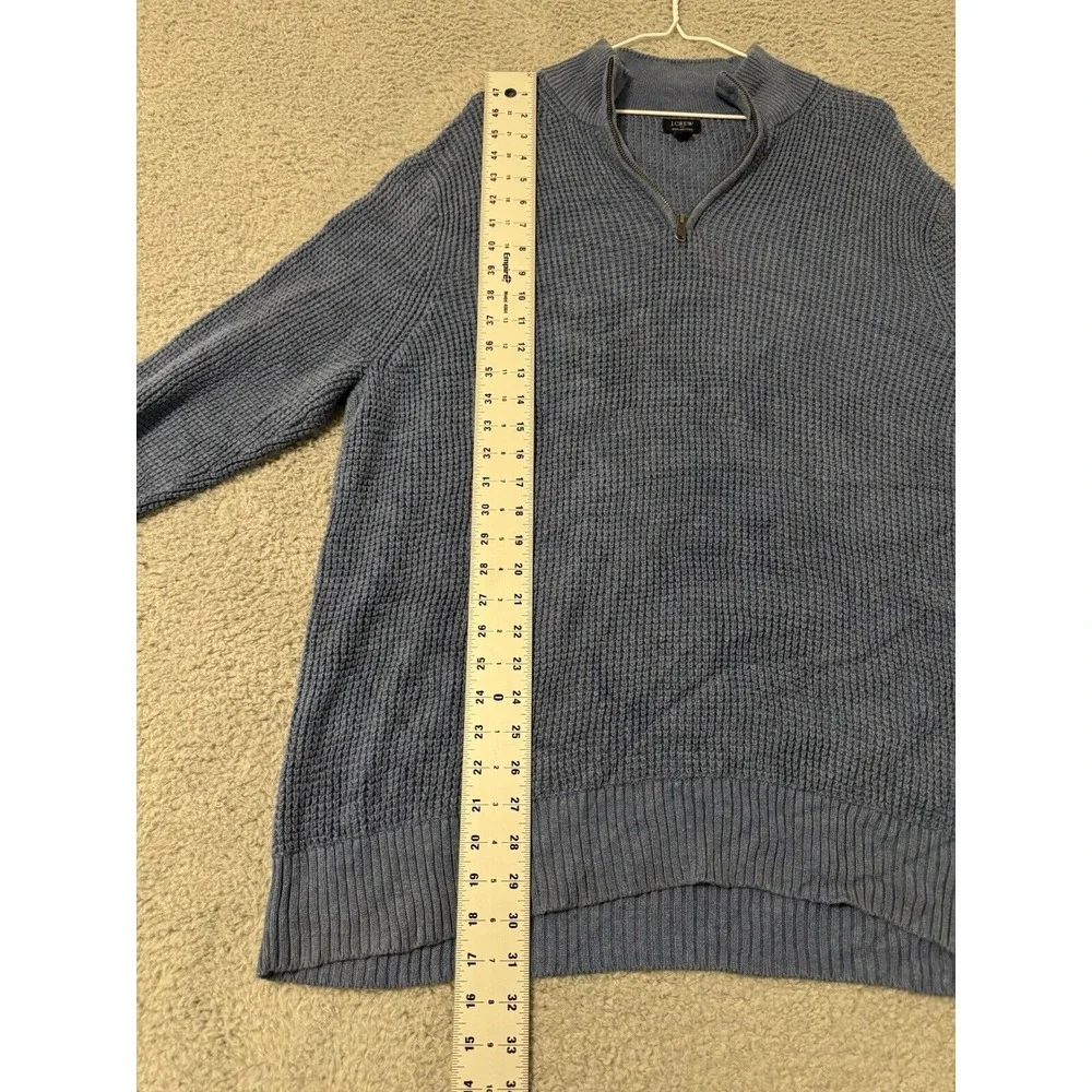 J CREW Blue Waffle Knit Size XL Long Sleeve Mock Neck 1/4‎ Zip Men's Sweater